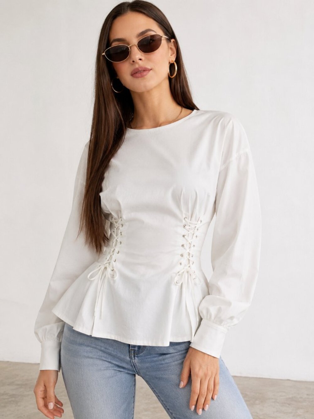 Off White Feminine Corset Lace Up Sweatshirt NWT